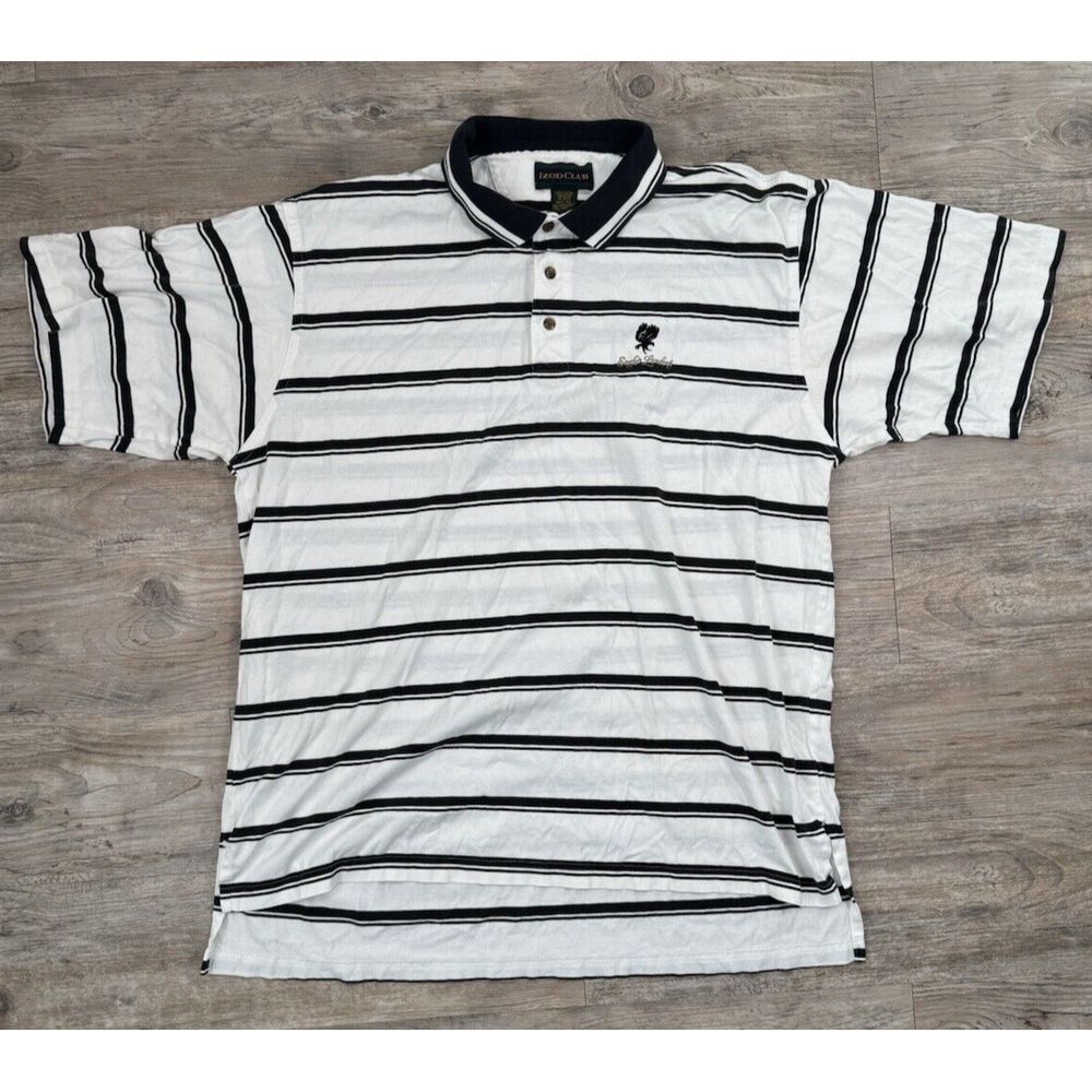 IZOD Club Polo Shirt Men's XL Black White Striped Collared Golf‎ Eagles Landing